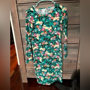 Lularoe Debbie green pink floral dress XS bodycon slimming dress